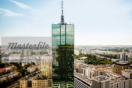 Green Skyscrapter above the city. View from the roof.