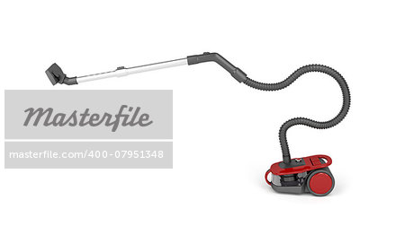 Red bagless vacuum cleaner on white background