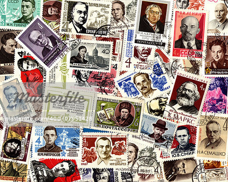 Persons. Background of the postage stamps issued in the Soviet Union (USSR).