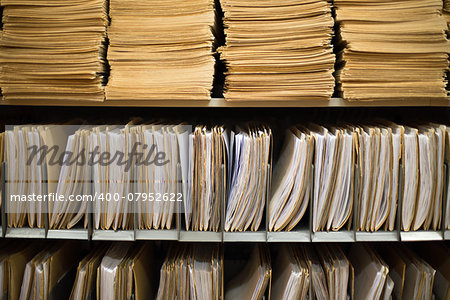 Shelf with file folders in a archives