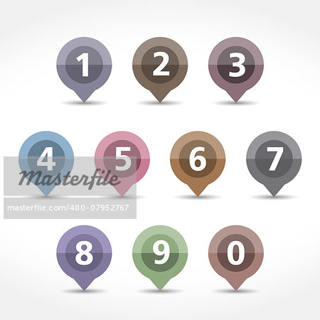 Map markers with numbers set, vector eps10 illustration