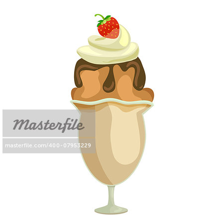 Chocolate ice-cream in glass on white background. Vector illustration