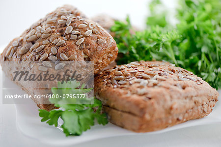 Loaves of wheat flour with sunflower seeds, flax seeds and pumpkin seeds