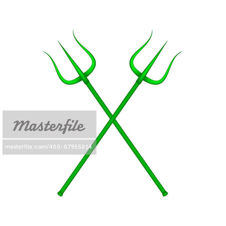 Two crossed tridents in green design on white background