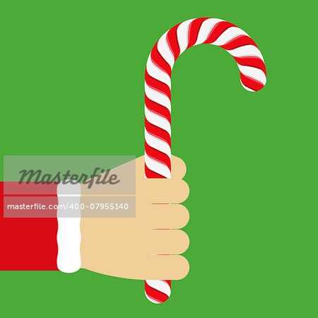 Hand holding candy cane, flat design, vector eps10 illustration