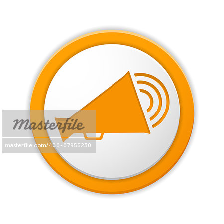 Orange round button with megaphone icon, vector eps10 illustration