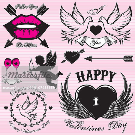 set of vector patterns for love cards for Valentines Day