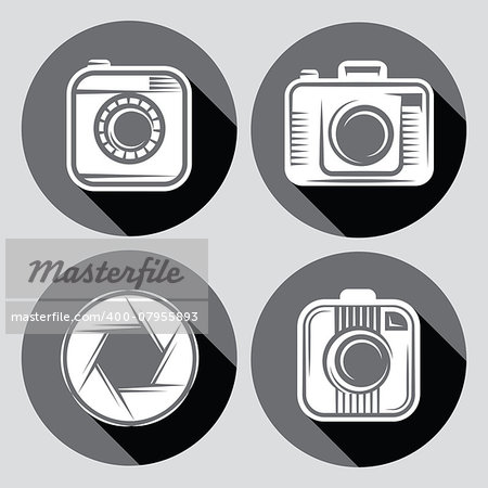 set of vector hipster cameras or web icons with long shadow