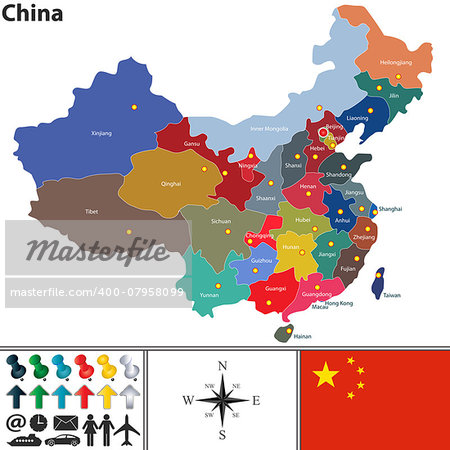 Vector map of China with regions in different colors