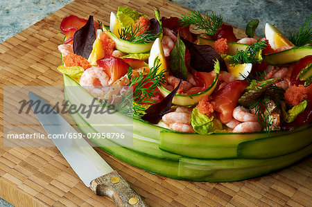Smörgåstårta with prawns, tuna, salmon, caviar and egg Smörgåstårta with prawns, tuna, salmon, caviar and egg
