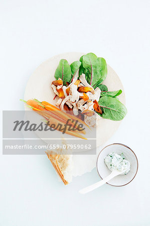 Chicken salad with roasted apricots and carrots