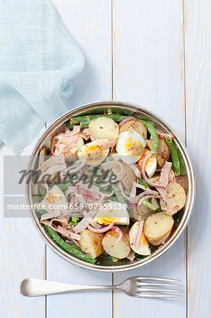 Potato salad with ham, egg, green beans and a mustard vinaigrette