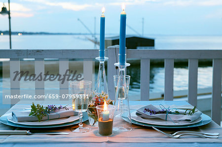 A table laid outside at dusk