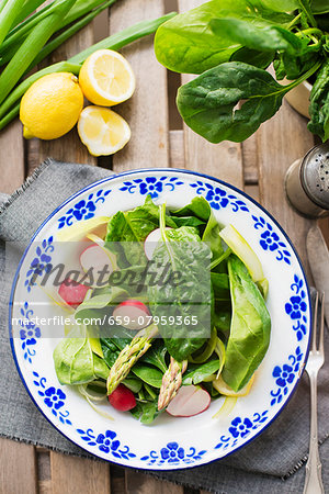 A plate of fresh salad ingredients (seen from above)