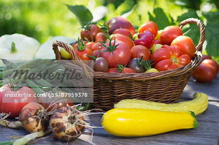 A high summer vegetable harvest in a garden A high summer vegetable harvest in a garden