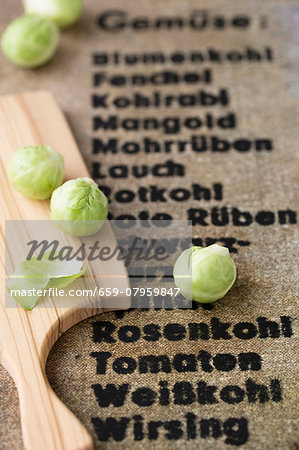 Brussels sprouts on a wooden board