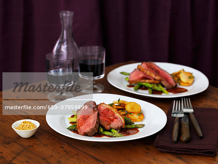 Picanha steak with potatoes and asparagus