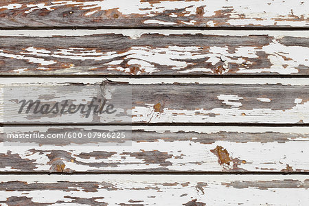 Close-up of Old White Wooden Wall with Flaking Paint, Andernos, Aquitaine, France Close-up of Old White Wooden Wall with Flaking Paint, Andernos, Aquitaine, France