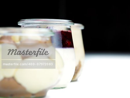 tasty dessert glass cup with fruits and chocolate