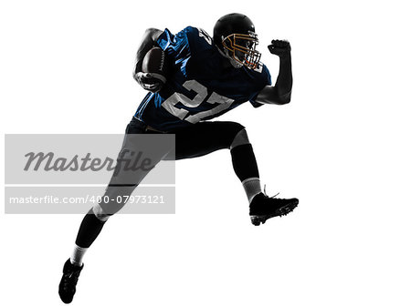 one  american football player man running in silhouette studio isolated on white background
