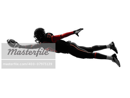 one american football player scoring touchdown in silhouette shadow on white background