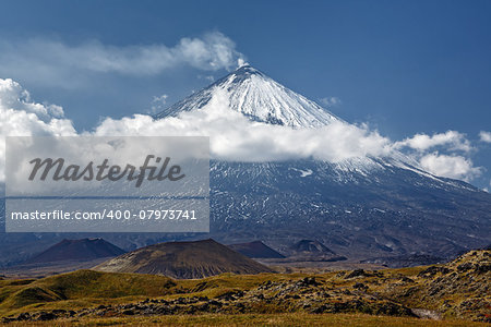 Kliuchevskoi Volcano (Klyuchevskaya Sopka) is a stratovolcano, the highest mountain on the Kamchatka Peninsula of Russia, the highest active volcano of Eurasia.