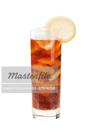 Full glass of cold cola isolated on white background.