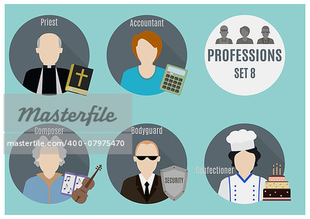 Profession people. Set 8. Flat style icons in circles