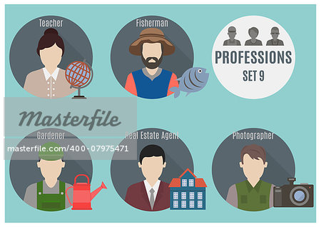 Profession people. Set 9. Flat style icons in circles