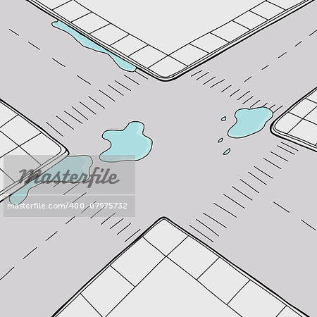 Background cartoon of puddles of water on street