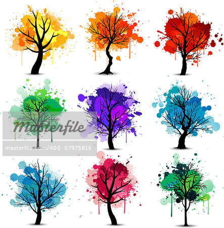 Abstract colorful tree background collection EPS 10