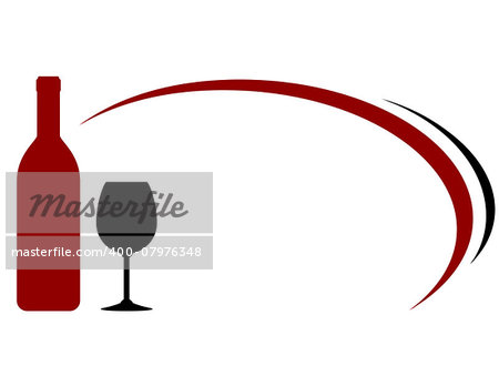 background with red wine bottle, glass and decorative lines