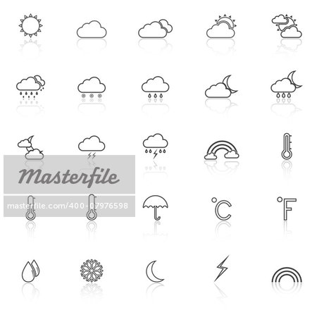 Weather line icons with reflect on white background, stock vector