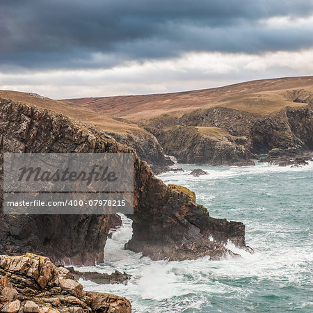 A stormy day on north Scottish coast line at Strathy Point