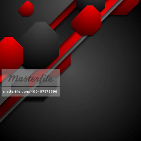 Black and red tech background with geometric shapes. Vector design