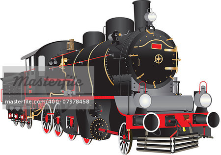 A Vintage Black and Red Steam Locomotive isolated on white