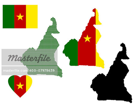 map of Cameroon and the different types of characters on a white background