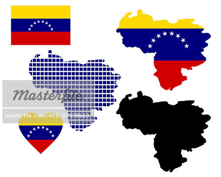 map of Venezuela and different types of symbols on a white background