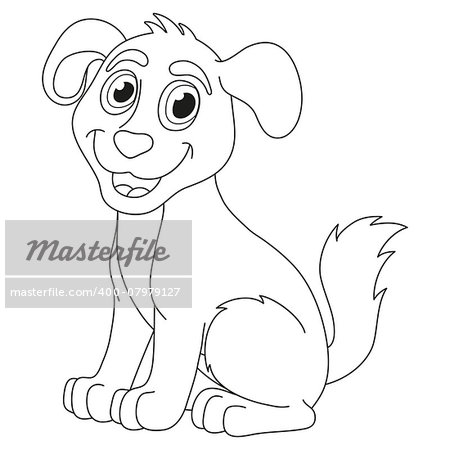 Cartoon puppy, vector illustration of cute dog, coloring book page for children