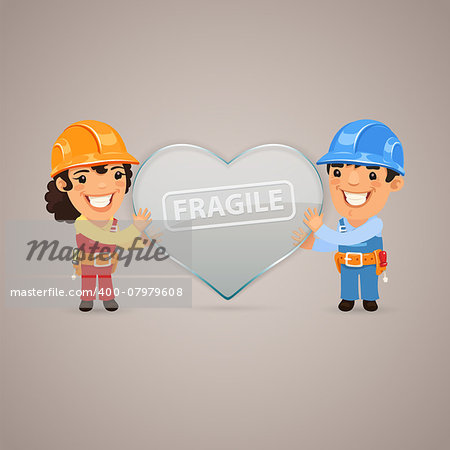 Fun Valentines Day Poster with Couple Workers. In the EPS file, each element is grouped separately. Clipping paths included in additional jpg format.