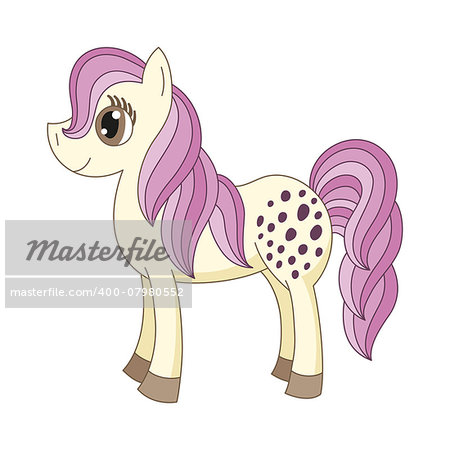 Vector illustration of cute horse, romantic pony with a magnificent mane and tail