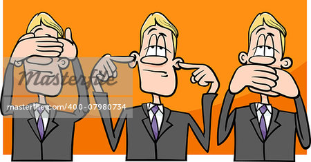 Cartoon Humor Concept Illustration of See no Evil Hear no Evil Speak no Evil Saying or Proverb