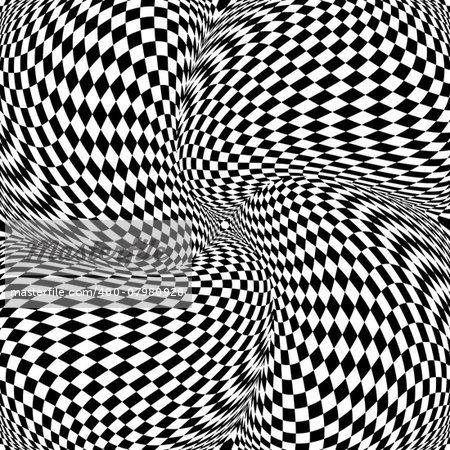 Design monochrome motion illusion checkered background. Abstract torsion backdrop. Vector-art illustration