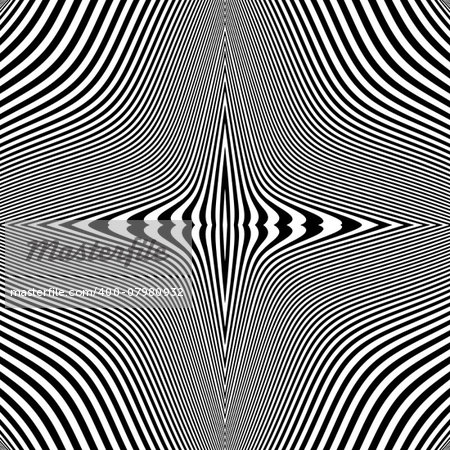 Design monochrome movement illusion background. Abstract striped lines distortion backdrop. Vector-art illustration. No gradient