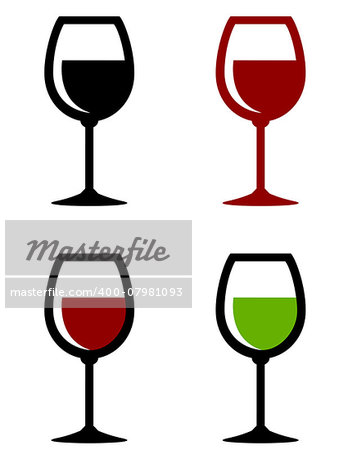 colorful glossy wine glasses set on white background