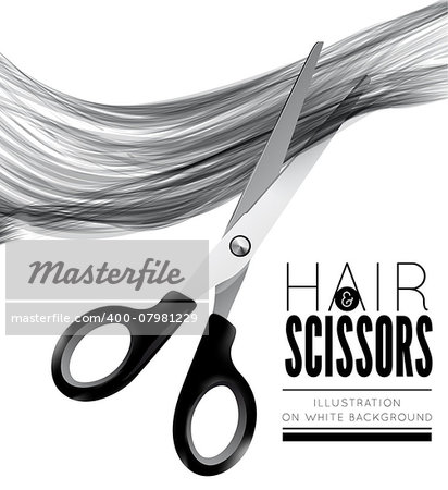 Hair and scissors on a white background. Vector illustration