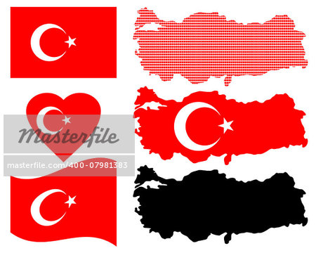 Map of Turkey and different types of symbols on a white background