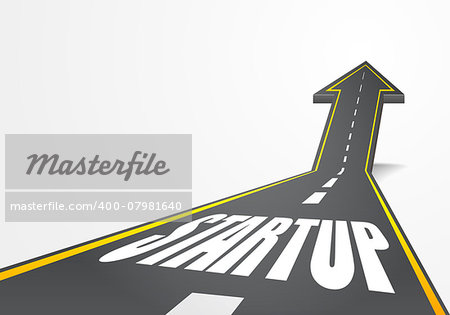 detailed illustration of a highway road going up as an arrow with Startup text, eps10 vector