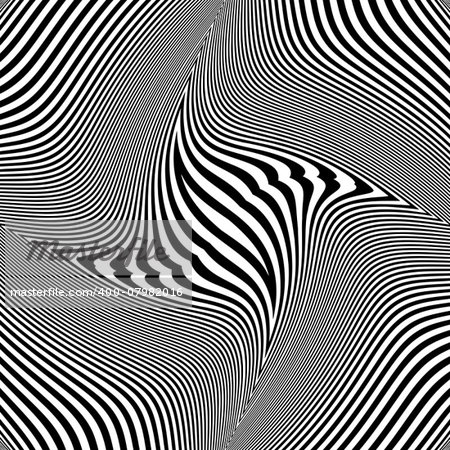 Design monochrome movement illusion background. Abstract striped lines distortion backdrop. Vector-art illustration. No gradient