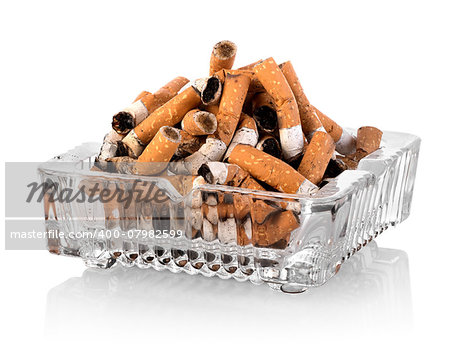 Heap of butts in a square ashtray